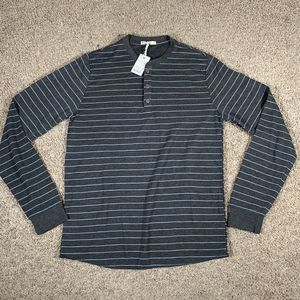 Marine Layer Shirt Men's Medium Henley Grey Blue Double-Knit Stripe Long Sleeve